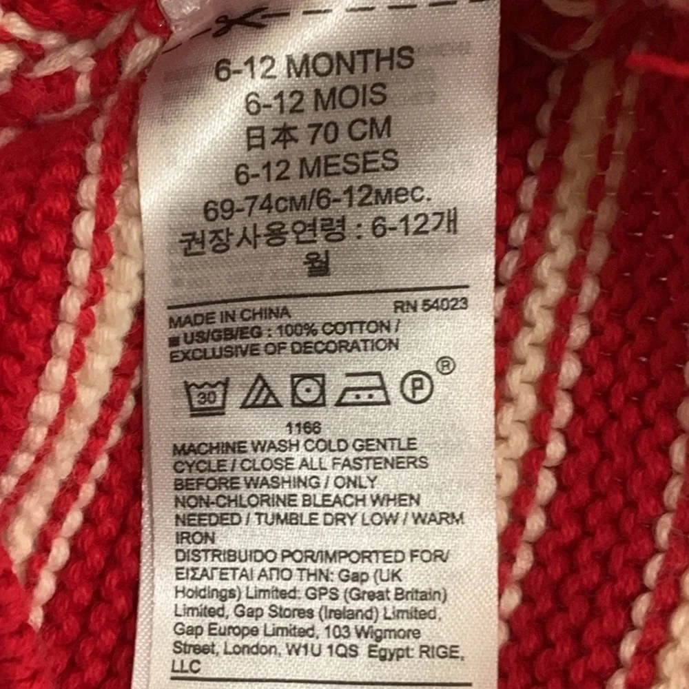 Baby Gap Whale Knit Sweater Red White Stripes Whale Pockets 6-12 Months 4th